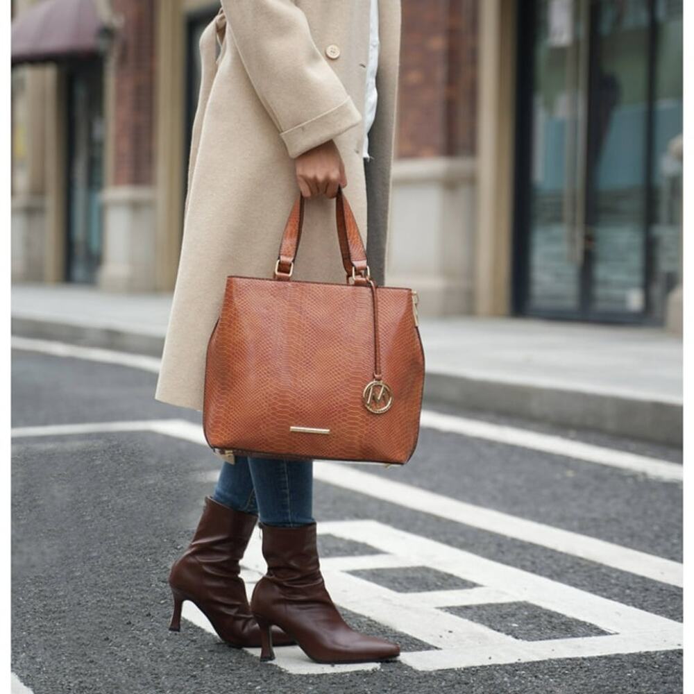 MIA K. COLLECTION SNAKE EMBOSSED TOTE W/MATCHING POUCH BAG NWOT